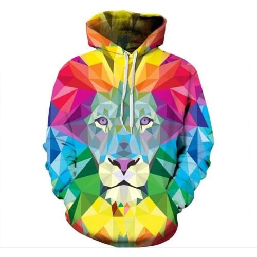 S-XXXL Autumn Winter Men/Women Hoodies Watercolor Colorful Blocks Lion 3D Print Sweatshirts Hooded Hoodies Pullovers With Hat
