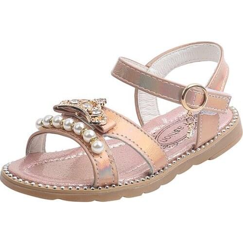 Girls Sandals with Crown Bling Beading Rhinestone Children Princess Summer Shoes Fashion Sweet Fashion Kis Beach Sandals 21-36