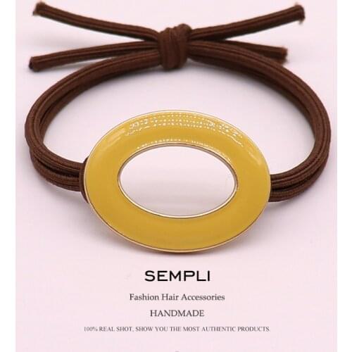Sempli 1Piece Alloy Glazed Enamel Shape Yellow Color For Women Elastic Hair Bands Kid Children Rubber Bands High Elasticity