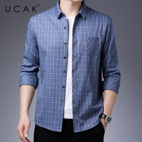 UCAK Brand Streetwear Long Sleeve Shirt Men Clothes Spring New Arrival Clothing Casual Turn-down Collar Plaid Shirts Homme U6201