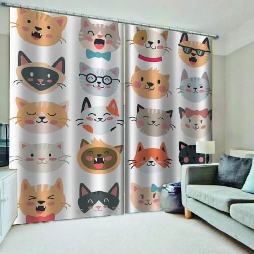 Nordic Style High Blackout Curtains with Shade Cloth Cartoon Digital Printed Fabric Curtain for Home Living Room Window Decor