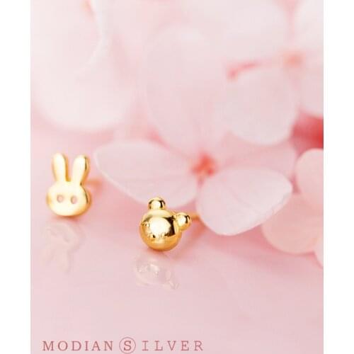 Modian Sterling Silver 925 Cute Rabbit And Bear Stud Earrings for Women Lover Gifts Kids Exquisite Fashion Tiny Fine Jewelry
