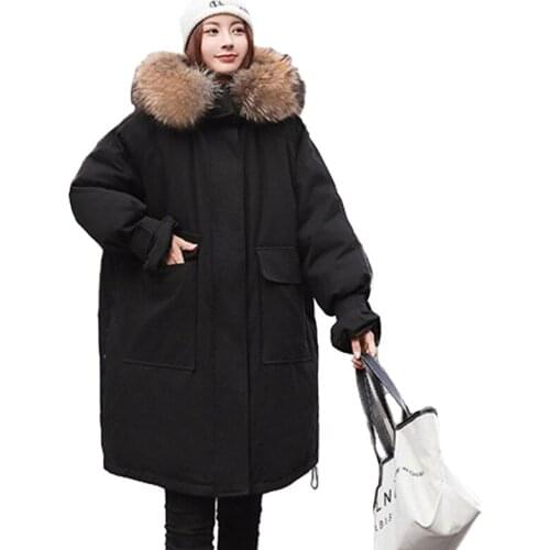 New Winter Women Oversize Down jacket Real fur collar White duck down Coat Thick Outerwear Plus size 6XL-8XL 150kg can worn G723