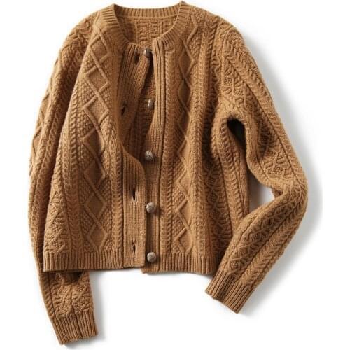 2021 fashion new temperament casual wool knitted sweater cardigan womens long-sleeved round neck all-match blouse