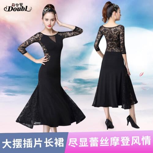 Modern Dress Lady Ballroom Dance Half Sleeve Long Wear Slim Competition Waltz Performance National Standad Outfits Costume