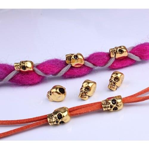 9+1 Pcs/pack Gold Silver Skull Jewelry Beaded Braided Rope Wig Dreadlock Beads Hair Rings DIY Beading Jewelry Pendants