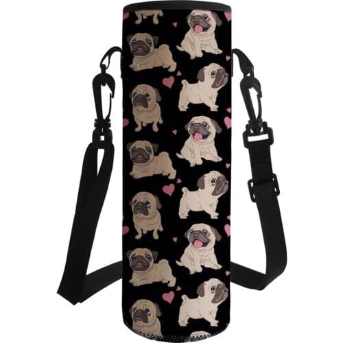 1000ml Portable Water Bottle Insulation Pug Dog Pattern Anti-scratch Shoulder Kettle Cover Strap Sports Camping Drinking Tea Cup