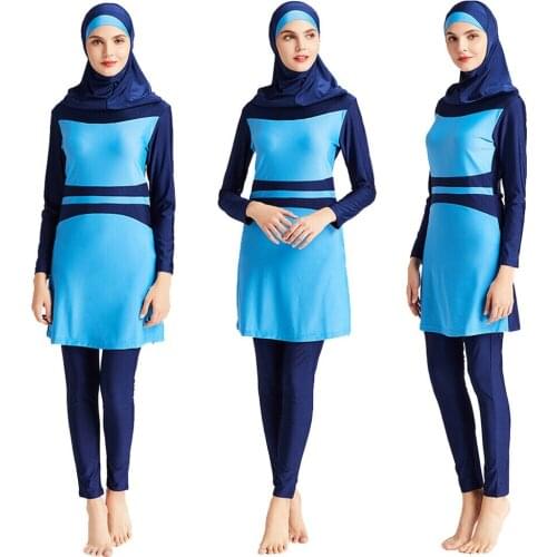 3PCS Womens Islamic Muslim Full Cover Hijab Costumes Modest Swimwear Swimming Burkini Arab Long Sleeve Beachwear Suit Plus Size