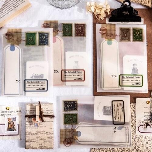 30Pcs/Lot Antique Stamp Label Manuscript Mix Material Paper Junk Journal Planner Scrapbooking Vintage Decorative DIY Craft Paper