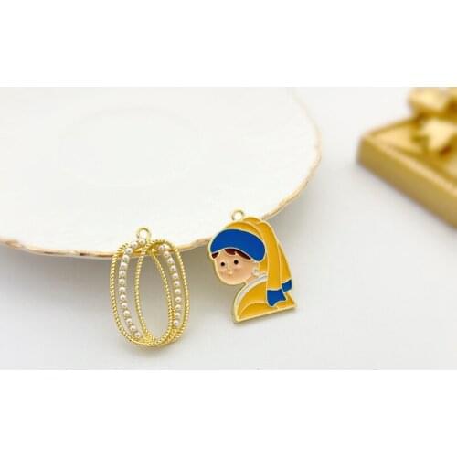 30pcs/lot alloy drop oil cartoon painting girls ovals shape metal floating locket charms diy jewelry earring/garment accessory