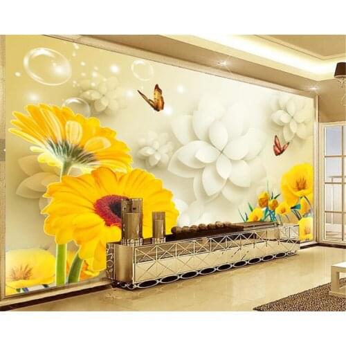Beibehang Custom Home background decoration 3D wallpaper Wallpaper Sun flower butterfly 3D TV background wallpaper for walls 3 d