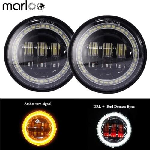 Motorcycle Led Fog lights 4.5 inch Round Passing Light With Red Demon Eyes White DRL Amber Turn Signal Halo Fog Lamp