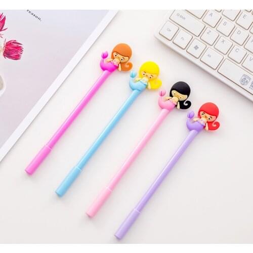 4 pcs Cute mermaid gel pen Cartoon roller ball pen 0.5mm Black color ink pens kids gift Office accessories School supplies F898
