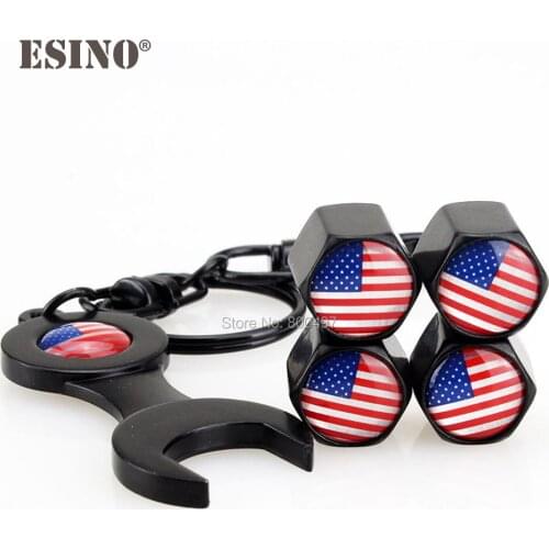 40 x Car Styling Stainless Steel Zinc Alloy Wheel Tire Valve Stem Caps Pale America Flag Universal With Mini Wrench Key Chain