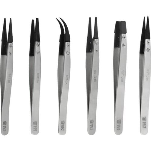 5pcs Factory ESD Carbon fiber Tip Anti static Stainless Steel Flated Tip Tweezers