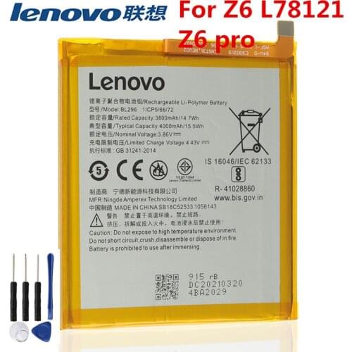 Original High Quality 4000mAh BL296 Battery For Lenovo Z6 L78121 Z6pro / Z6 pro L78051 Battery + Tools