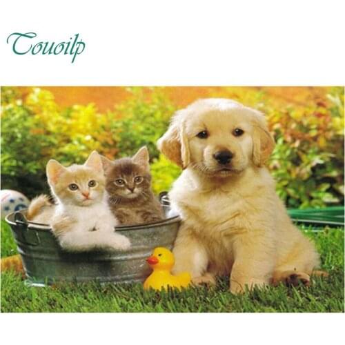 Animal Golden Retriever Two Cat Diamond Mosaic Diamond Embroidery Painting Cross Stitch Sale DIY 5D Pattern Wall Sticker Craft