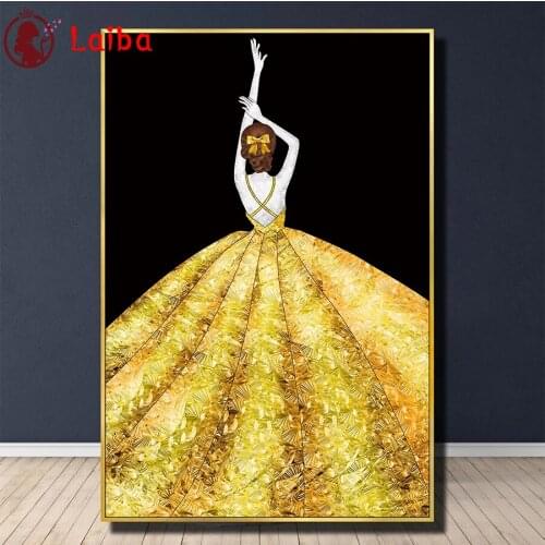 Diamond Embroidery Modern Elegant Woman Golden Dress Diamond Painting Full Square round drill Mosaic Cross Stitch Wall Art