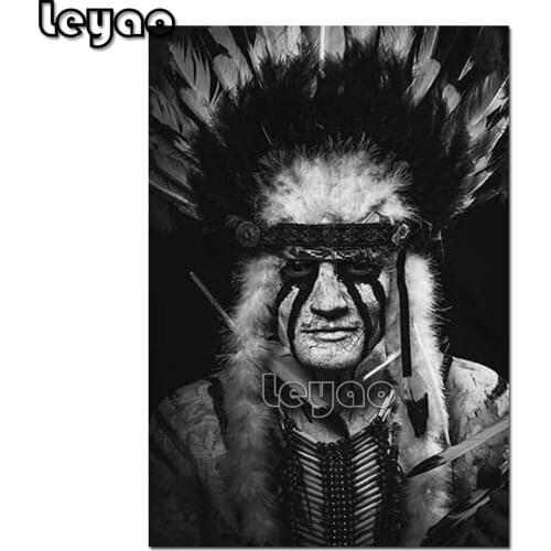 Full Square/Round Drill 5D DIY Diamond Painting portrait"Indian feathers" black white Embroidery Cross Stitch 5D Home Decor Gift