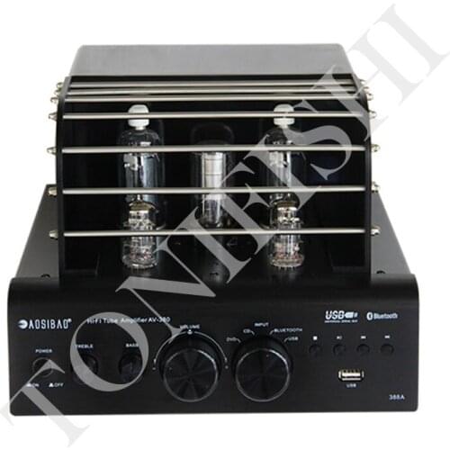 AOSIBAO AV388 Bluetooth 4.2 Vacuum Tube Amplifier 35w + 35w USB MP3 Play BASS Audio output 2 Tube amplifier
