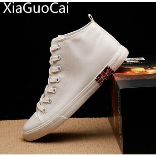White High Top Mens Casual Sneakers Spring and Autumn Neest Male Canvas Shoes Breathable White and Black Mens Casual Shoes