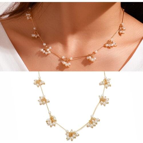 Simulated Pearl Chain Necklace Charm Lady Banquet Jewelry Minimalism Faux Pearl Beads Pendant Clavicle Necklace Wedding Gift