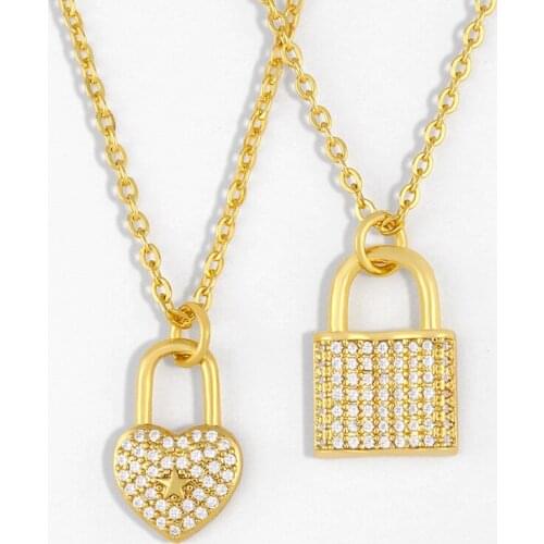 FLOLA Crystal Heart Padlock Necklaces For Women Cubic Zirconia Lock Necklace Pendant Charm Micro Pave Women Jewelry Gifts nker35
