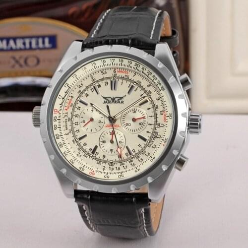 JARAGAR 2020 Mechanical Mens Watches Vintage 24Hour Calendar Design Automatic Leather Band Wrist Watch Men Relogio Masculino