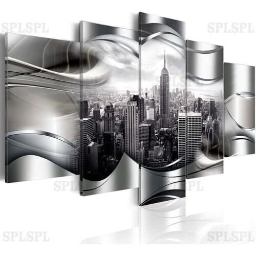 City Construction Scenery Posters and Prints New York 5 Pieces Modern Canvas Painting Modular Pictures for Living Room Decor