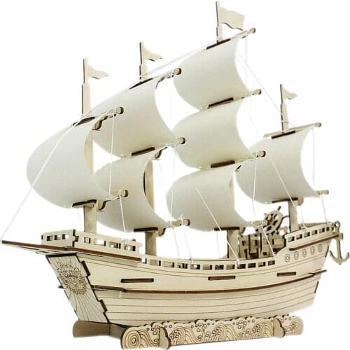 3D Wooden Ship Jigsaw Toys Learning Building Model DIY Sailing Boat Simulation Sailing Model Realistic Wood Assembly Toy #30
