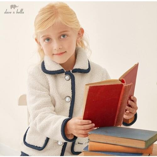 DKY19238 dave bella winter kids girls fashion jacket soild pockets hooded coat children high quality outerwearar