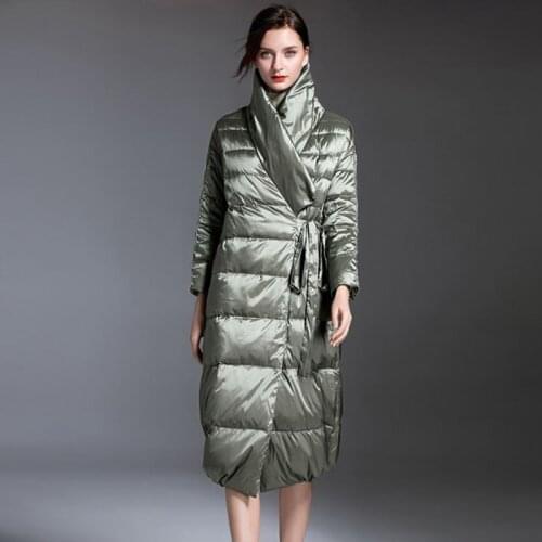 Long female winter down jackets women lapel duck down clothes thick warm fashion black coats loose new arrival ladies overcoats