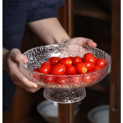 European Glass Tall Fruit Plate Japanese-style Refreshment Tray Household Clear Glass Dried Dessert Dessert Snack Storage Tray