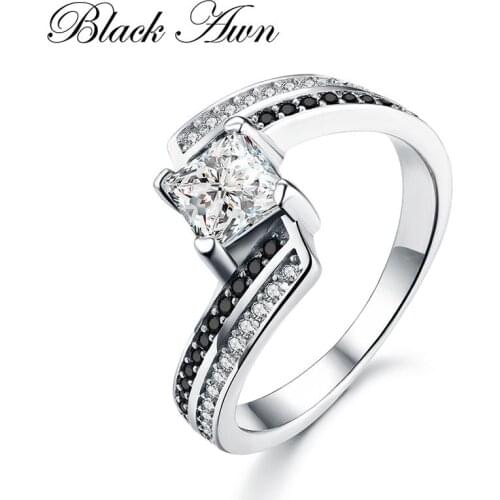 New Classic 925 Sterling Silver Fine Jewelry Trendy Engagement Bague Femme Black Spinel Anillos Mujer Womens Wedding Ring C045