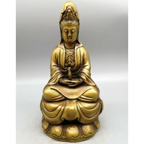 8.07"Collection Buddhism brass Handmade Kwan-yin Bodhisattva Buddhism Statue
