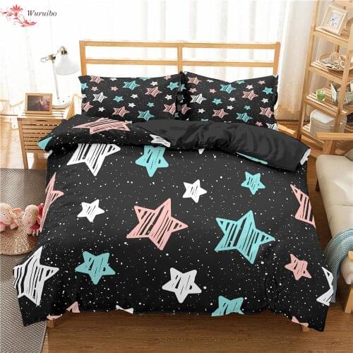Starry Sky Star Bedding Comforter Cover Set Twin Full King Bed Cover Queen Size Galaxy Duvet Cover For Home Teens Kid Bedclothes