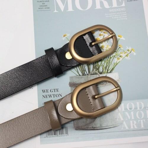 Korean simple oval pin buckle double side cowhide belt for women with skirt and jeans, versatile leather belt