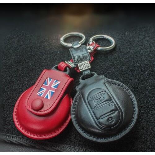 Leather Car Key Cover Shell Case Protection Bag for Mini Cooper JCW One F54 F55 F56 F60 with Keychain