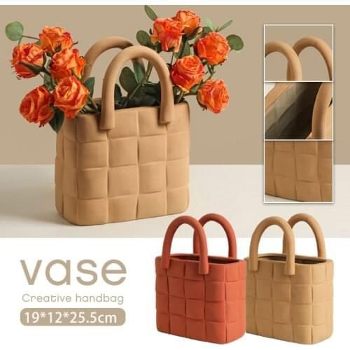 Creative Handbag Shape Vase Ceramic Vase Flower Living Room Flower Arrangement Home Model Room Decoration Craft Ornaments