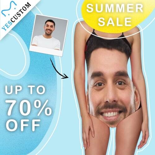 M YesCustom Custom Face Photo Women Slip Rompers One Piece Swimsuit Top Bikini Set Backless Swimwear Beach Swimsuit BathingSuit