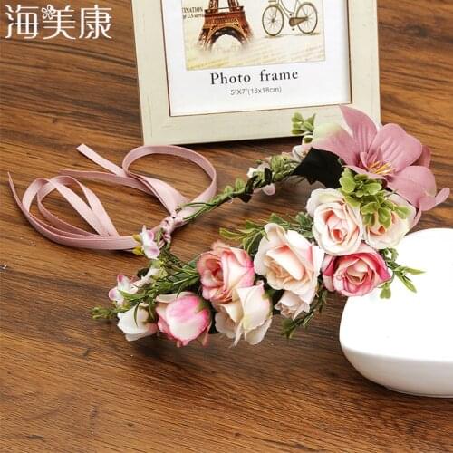 Haimeikang Fashion Womens Bride Flower Headband Bohemian Style Lily Flower Crown Hair Band Ladies Stretch Beach Hair Accessorie