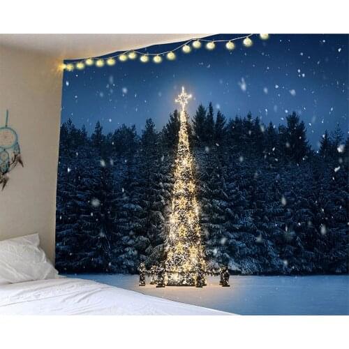 New Year Wall Hanging Tapestry Xtmas Tree Reindeer Snowflake Forest Tapestry Christmas Senic Printed Tapestries