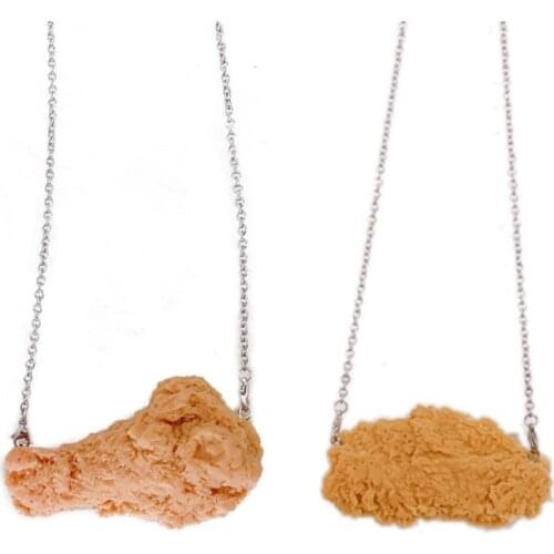 Simulation Fried Chicken Pendant Necklace Lovely Funny Crispy Chicken Wing Realistic Food Necklace Fashion Jewelry