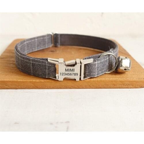 Collar For Cats Personalized Suit Lattice Cat Collar Custom Engraving Pet Collar for Cats Small Dog Adjustable with Metal Buckle