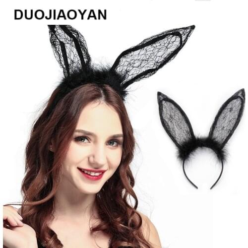 Rabbit Ear Feather Headband Sexy Lace Hairband Cosplay Hair Accessories Eater Day Bunny Ears Hair Hoop Party Headwear