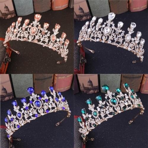 Luxury Large Bridal Tiara big Blue crystal Queen Crown Wedding Hair Accessories diadem headband Pageant Hair Ornaments Headdress