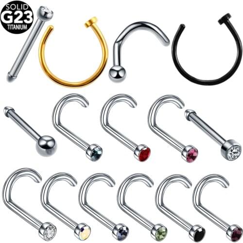10pcs/lot G23 Titanium Nose Piercings Nose Studs Bone Gold Nose Hoop Nostrilr Screw Piercings Nariz Septo Piercing Body Jewelry