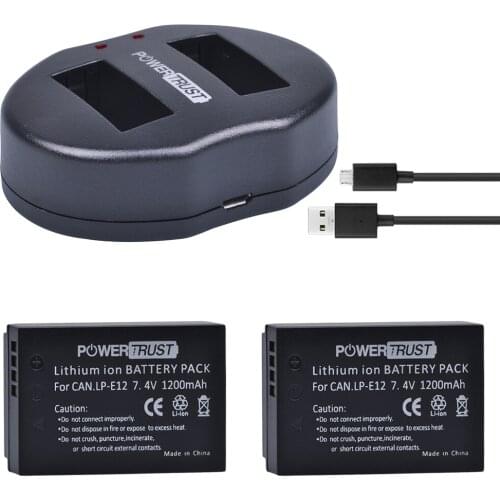 2Pcs LP-E12 LPE12 LP E12 Replacement Batteries + Dual USB Charger For Canon EOS M100 M 100D Kiss X7 Rebel SL1 EOS M10 DSLR