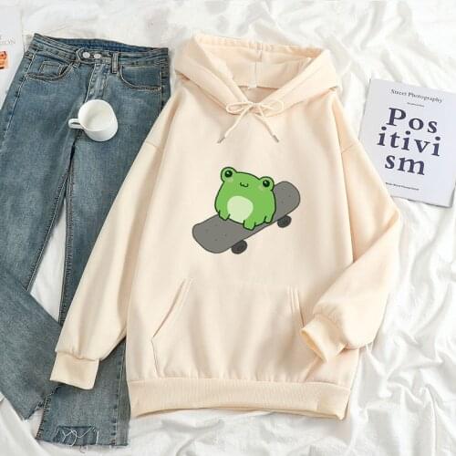 Kpop Cute skateboard Frog Hoodie Harajuku Women Casual Fashion All-match Sweatshirt Streetwear Unisex Hip Hop Oversize Girl Top