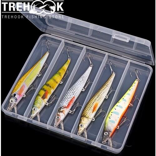 TREHOOK 5pcs Floating Black Minnow Wobbler Set 11cm 13g Crankbaits Fishing Lure Hard Artificial Bait Kit With Fishing Tackle Box